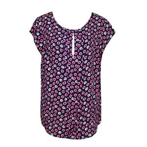 Boden US 18 Navy Blue Pink Floral Print Keyhole Blouse